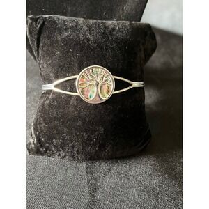 Tree of Life Abalone Bangle Bracelet Silver‎ Tone Nature Inspired Jewelry
